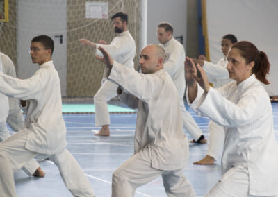 Foto dei praticanti in dimostrazione che fanno tai chi chuan stile yang Dalla A.S.D. meihua che pratica Kung-fu Chang del M°Chang Dsu Yao. Grazie a un team nutrito di maestri e istruttori offre corsi e eventi di kung-fu tai chi shaolin e chi kung